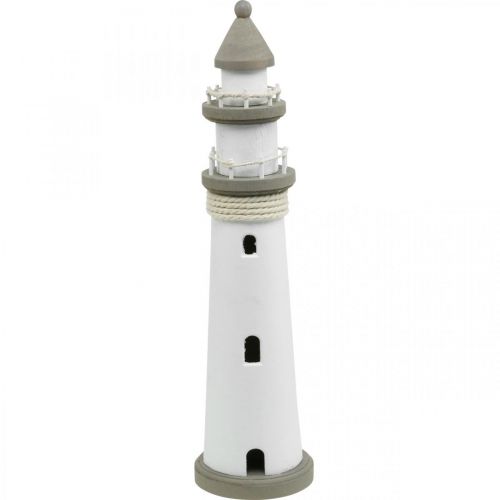 Lighthouse wooden decoration maritime white, brown Ø12cm H48cm