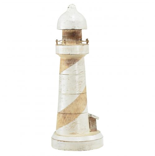 Product Lighthouse Wood Maritime Decoration Natural White Ø10.5cm H28.5cm