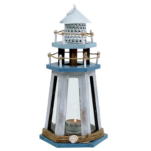 Floristik24 Lighthouse as a tealight holder natural blue H32cm