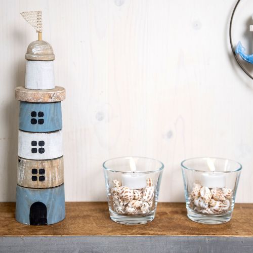 Floristik24 Wooden Lighthouse Maritime Wood Deco Blue White H30.5cm