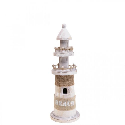 Wooden Lighthouse Maritime Wood Deco White H25cm