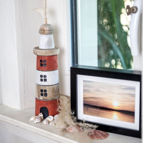 Product Wooden lighthouse maritime wooden decoration red white H30.5cm