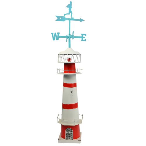 Lighthouse red white with weather vane 90cm