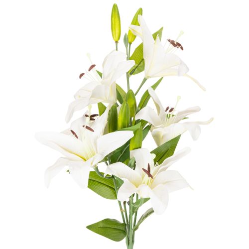 Artificial lilies, 6 white blossoms, realistic flowering branch, 66cm