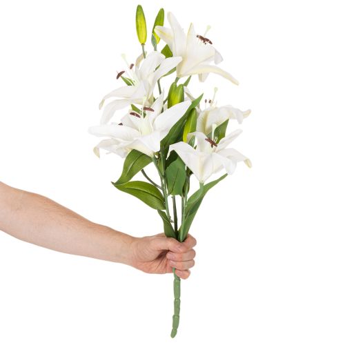 Artificial lilies, 6 white blossoms, realistic flowering branch, 66cm | Floristik24.ie