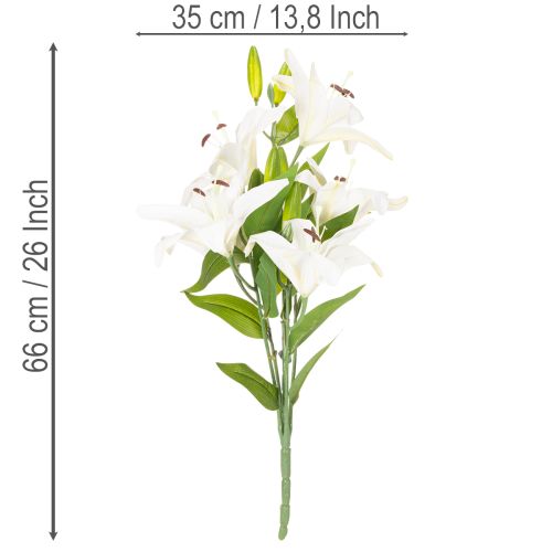 Artificial lilies, 6 white blossoms, realistic flowering branch, 66cm | Floristik24.ie