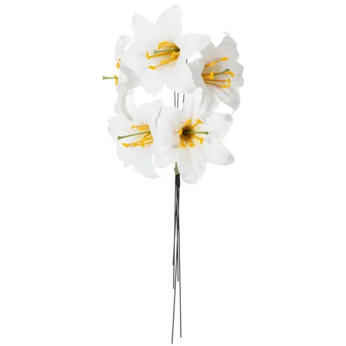 Artificial lily flower, white, on wire, medium size, 35cm, 5 pieces | Floristik24.ie