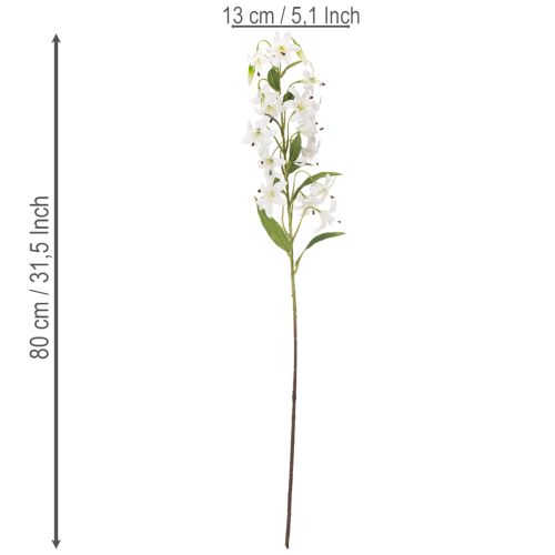 Artificial white lily with long flowering branch, decorative, 80cm | Floristik24.ie