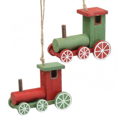 Product Locomotive Christmas tree decorations wood red, green 8.5 × 4 × 7cm 4pcs