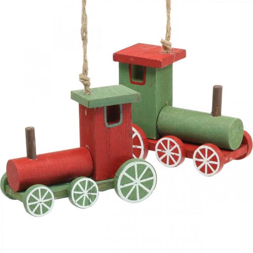 Floristik24 Locomotive Christmas tree decorations wood red, green 8.5 × 4 × 7cm 4pcs