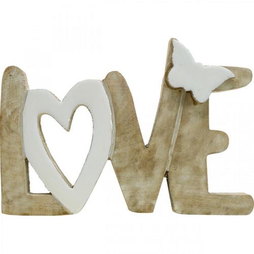 Floristik24 Table decoration "Love", wooden decoration with heart and butterfly natural, white L24cm H17.5cm