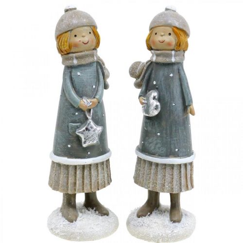 Deco figures winter children figures girls H14.5cm 2pcs