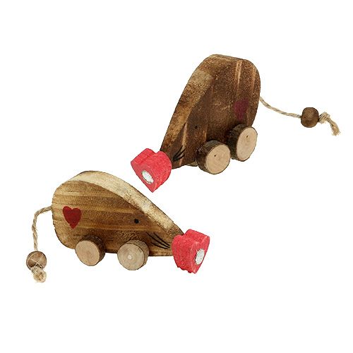 Mice pair with magnets made of wood nature 4pcs