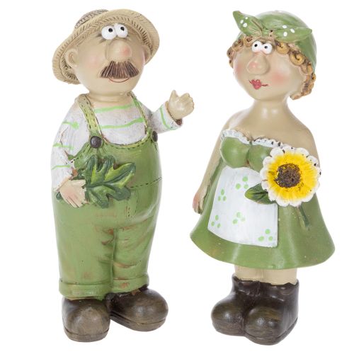 Decorative figurines of a farmer couple, fun living room and summer decoration for indoors, 17cm, 2 pieces