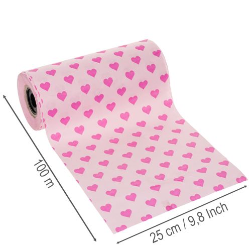 Cuff paper with heart motif, pink, 25cm, 100m | Floristik24.ie