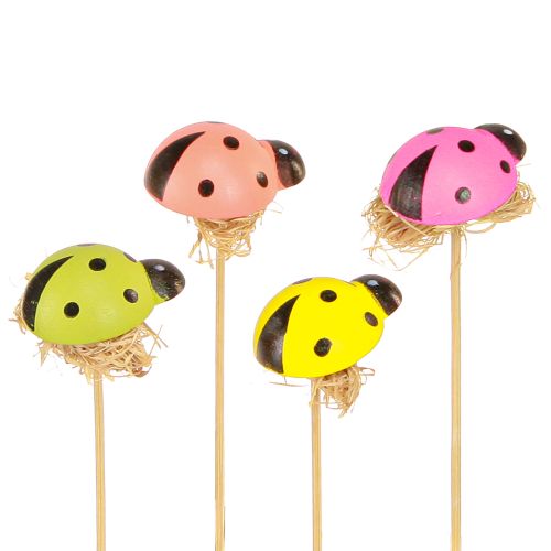 Product Ladybug Decoration Flower Plugs Wood Colored 3.5cm 24 Pcs