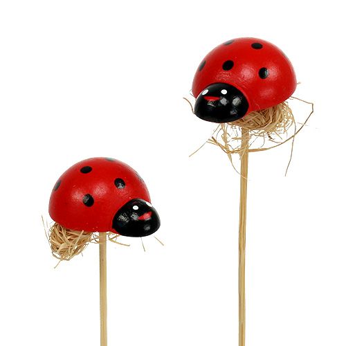 Product Ladybug on a wooden stick with sisal decoration 3.5cm 24pcs