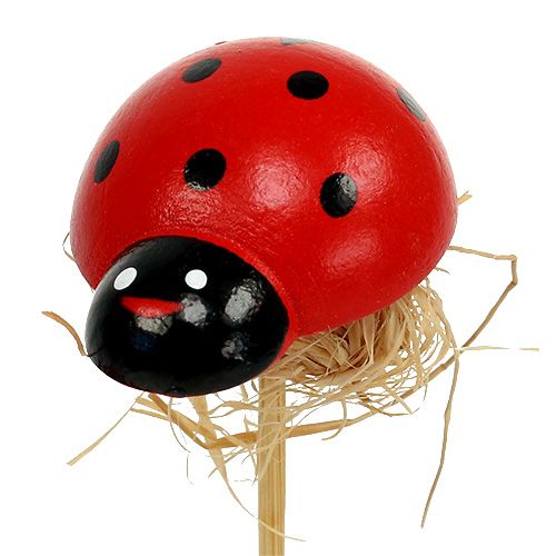 Product Ladybug on a wooden stick with sisal decoration 3.5cm 24pcs