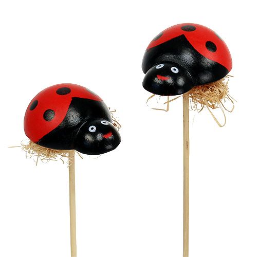 Floristik24 Ladybird on wooden stick with sisal decoration 5cm 24 pcs