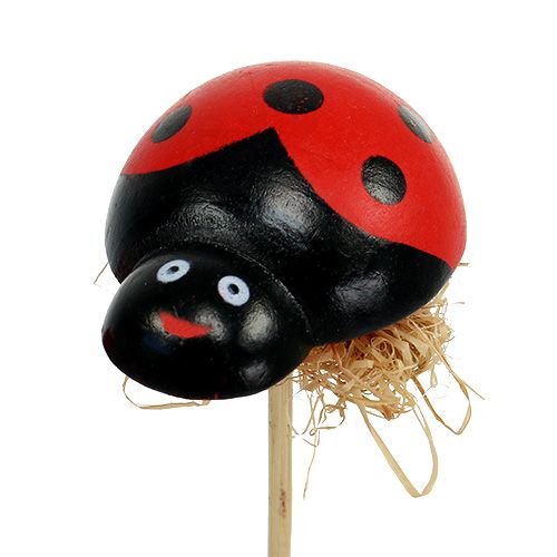 Product Ladybug on a wooden stick with sisal decoration 5cm 24pcs