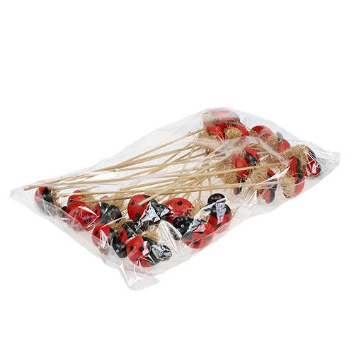 Floristik24 Ladybird on wooden stick with sisal decoration 5cm 24 pcs