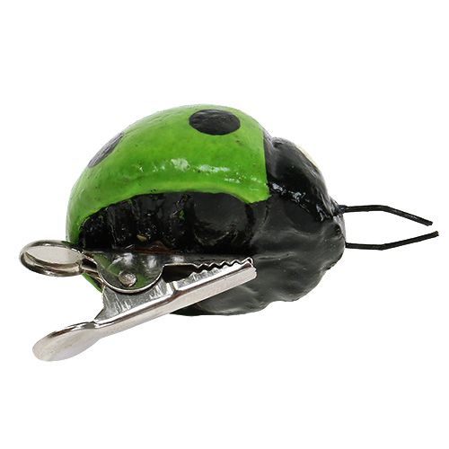 Product Ladybug with clip 4.5cm red, green 6pcs