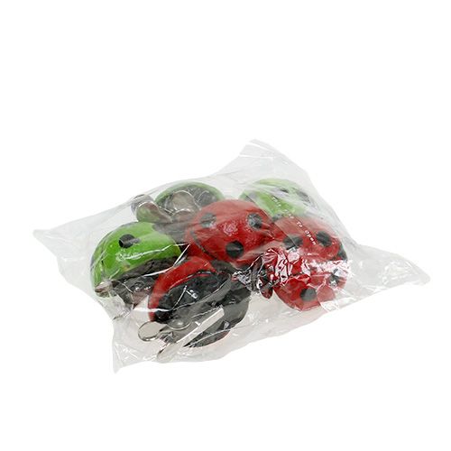 Floristik24 Ladybug with clip red, green 3.5cm 6pcs