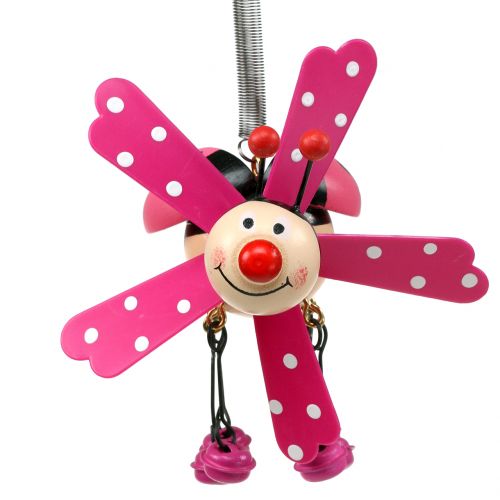 Wind Chime Ladybug Wood Pink 12cm