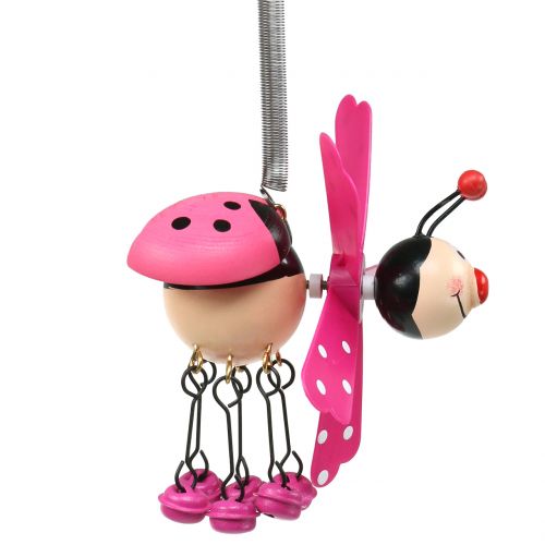 Floristik24 Wind Chime Ladybug Wood Pink 12cm