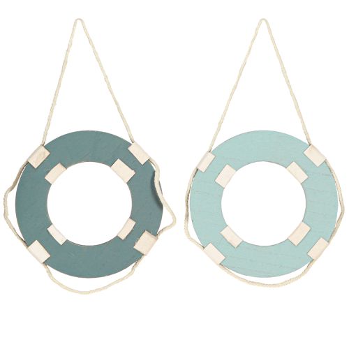 Product Lifebuoy Wooden Decoration for Hanging Maritime Blue Ø13cm 2pcs