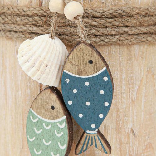 Product Maritime Decoration Sailboat Wood with Fish White Blue H24cm