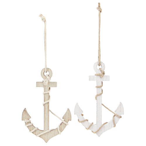 Product Maritime Wooden Anchor for Hanging White Natural 13.5×20cm 2 pcs