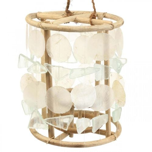 Maritime decoration lantern Capiz wood glass natural Ø17.5cm H34cm