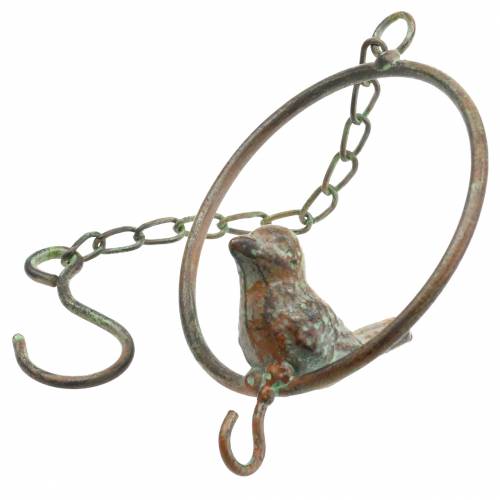 Product Bird in a ring as a food hanger brown-green metal Ø9.8cm L32.5cm