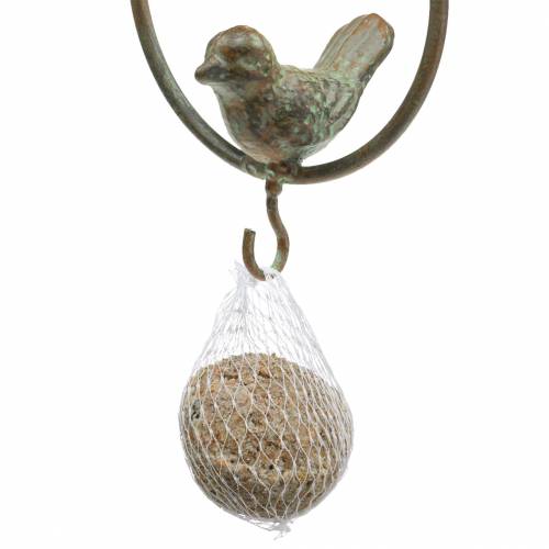 Product Bird in a ring as a food hanger brown-green metal Ø9.8cm L32.5cm
