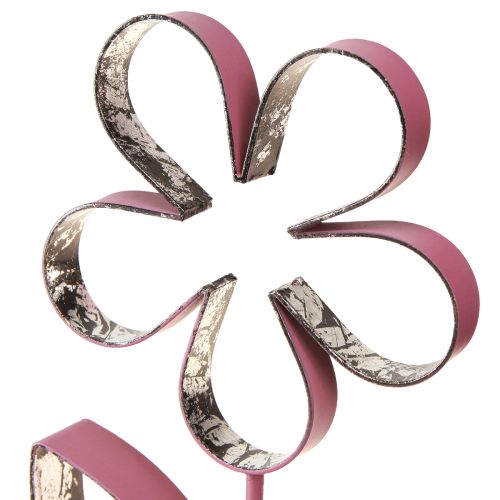 Product Metal Decoration Flower on Wooden Base Old Pink Silver H29cm