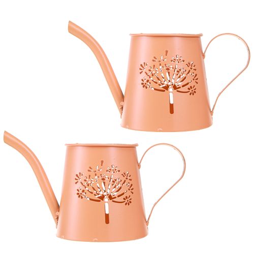 Product Metal decorative watering cans, orange dandelion design, tealight holders, 12cm, 2 pieces