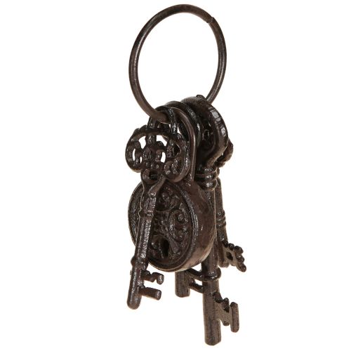 Floristik24 Metal Decorative Key Bunch with Lock Brown H22cm