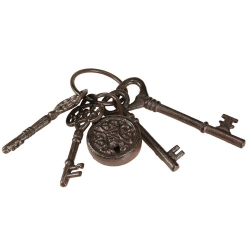 Product Metal Decorative Key Bunch with Lock Brown H22cm