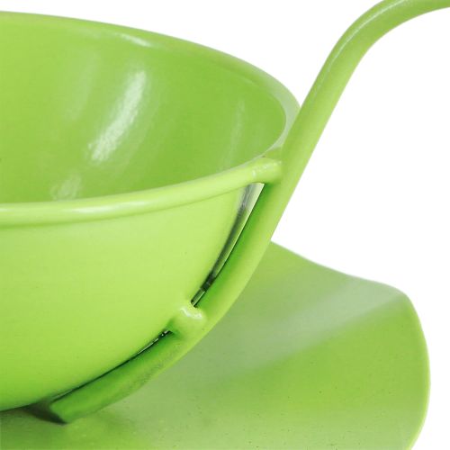 Product Metal decorative cup with saucer light green H8cm Ø11.5cm 2pcs