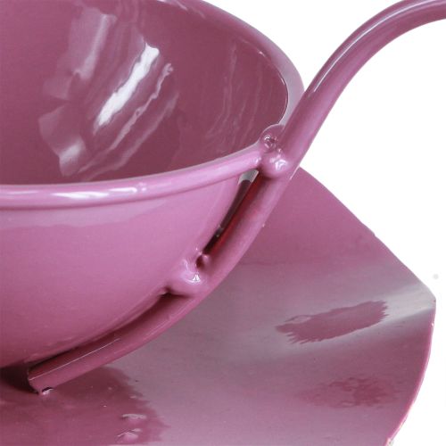 Product Metal decorative cup with saucer pink H8cm Ø11.5cm 2pcs