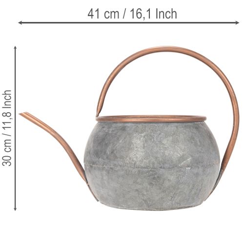 Metal decorative watering can, vintage country style, garden decoration, for planting, silver copper, L41cm Ø26cm H30cm | Floristik24.ie