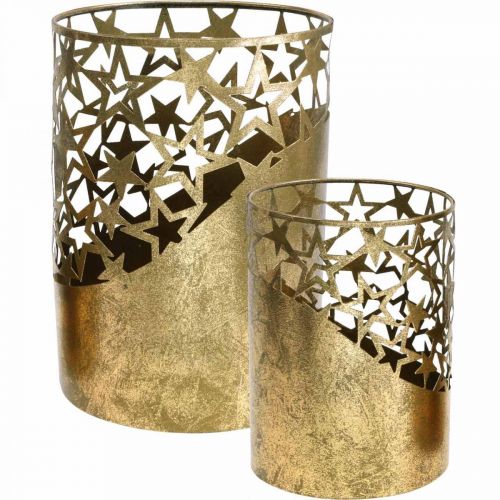 Product Metal lantern gold leaf look stars Ø15cm/20cm set of 2
