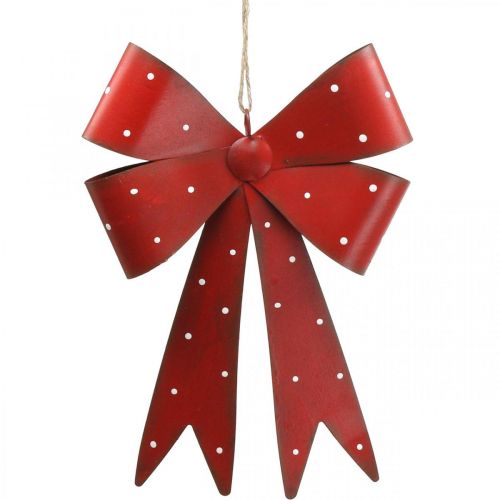 Metal Deco Wall Hanger Bow Red Dots White 19×16×2.5cm