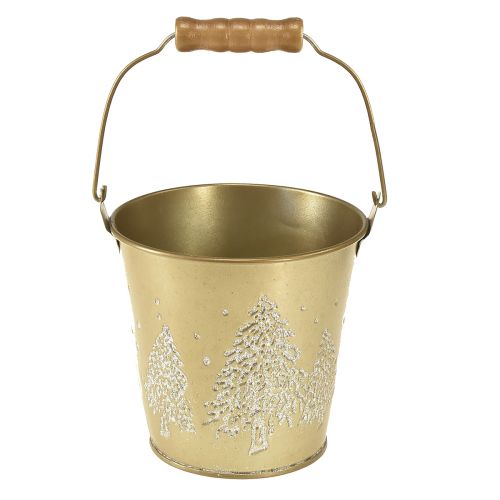 Metal bucket Christmas tree planter gold Ø12cm H11,5cm