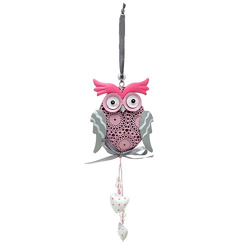 Floristik24 Metal hanger owl gray, white, pink 10cm 3pcs