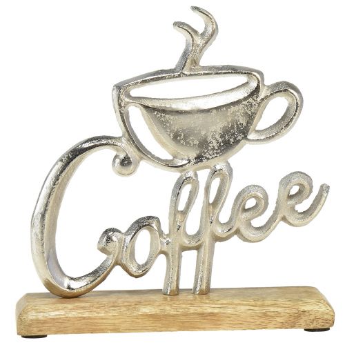 Metal Wood Decoration Coffee Natural Silver Stand 25x5x26cm
