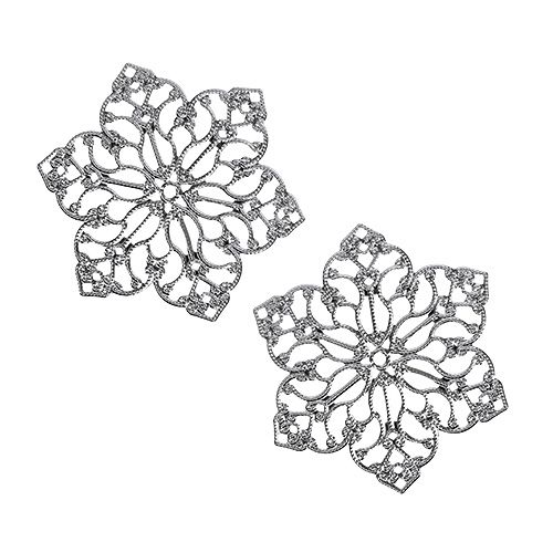 Floristik24 Metal flower with ornament Ø6.5cm silver 24pcs