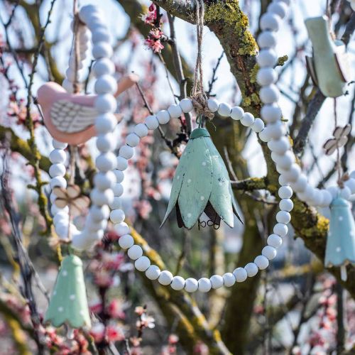 Floristik24 Metal blossoms, bluebells to hang, spring decoration, metal pendant H10.5cm white, pink, green set of 3