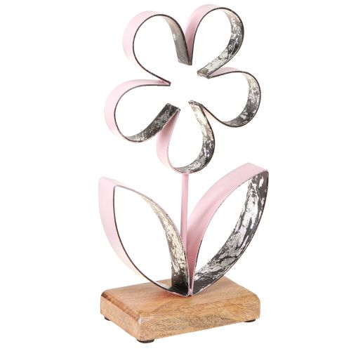 Floristik24 Metal Flower on Wooden Base Pink Silver Vintage H29cm